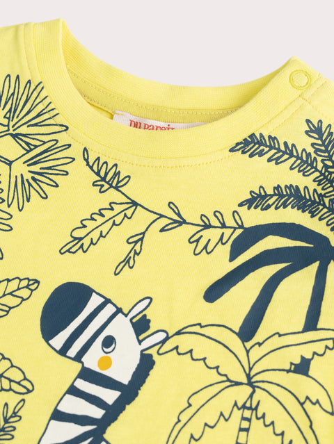 Yellow Jungle Print Cotton T-shirt