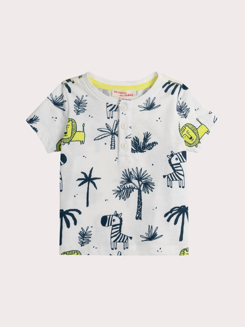 Short Sleeve Animal Print Cotton T=shirt