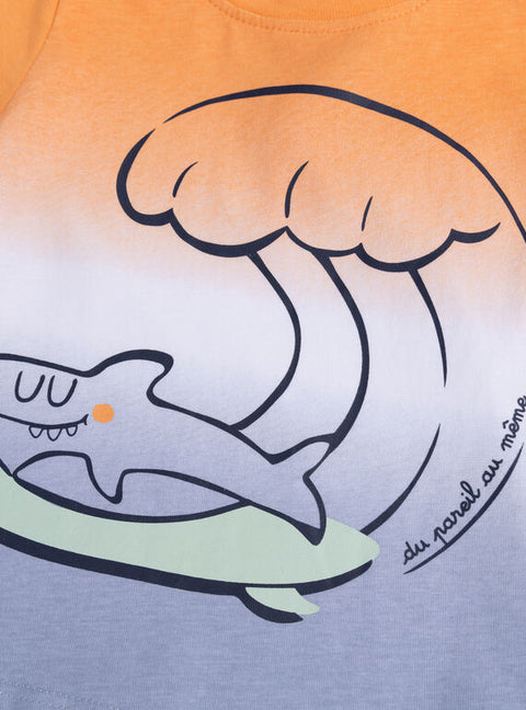 Tricolour Surf Print Cotton T-shirt