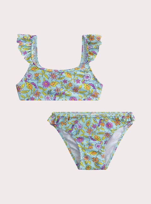 Green Floral Print 2 Piece Swimsuit