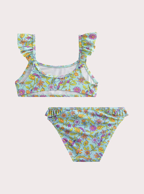 Green Floral Print 2 Piece Swimsuit