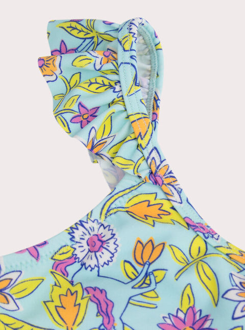 Green Floral Print 2 Piece Swimsuit