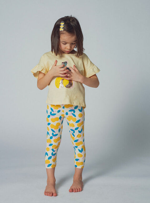 Yellow Fruit Print Cotton Leggings