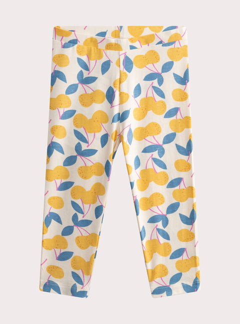 Yellow Fruit Print Cotton Leggings