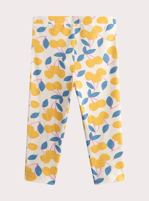 Yellow Fruit Print Cotton Leggings