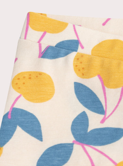 Yellow Fruit Print Cotton Leggings