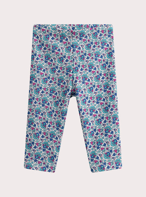 Blue Floral Print Cotton Leggings