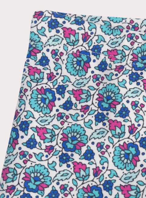 Blue Floral Print Cotton Leggings