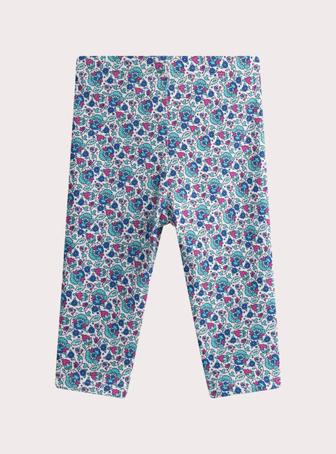 Blue Floral Print Cotton Leggings