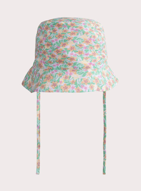 Peach Floral Print Cotton Sunhat