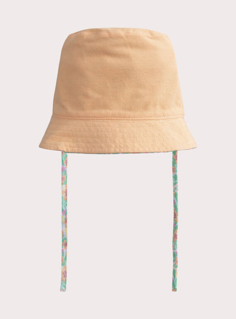 Peach Floral Print Cotton Sunhat