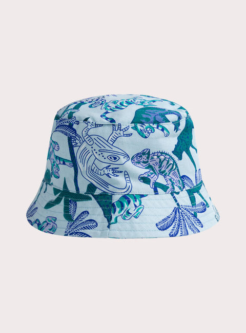 Blue Jungle Animal Print Cotton Bucket Hat