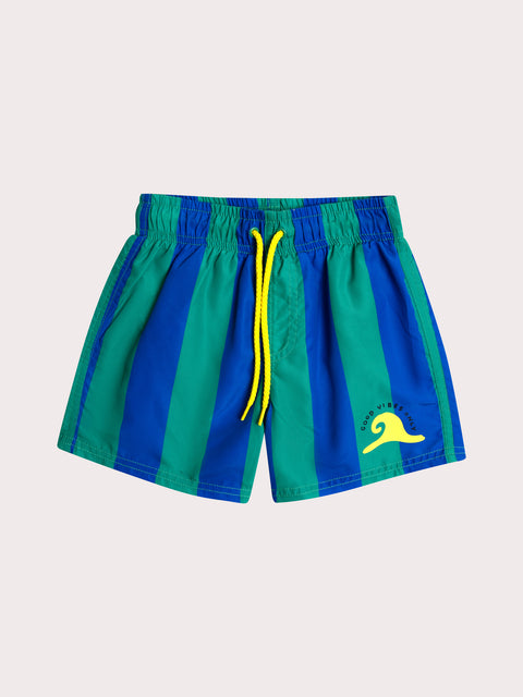 Lined Green & Blue Stripe Swim Shorts