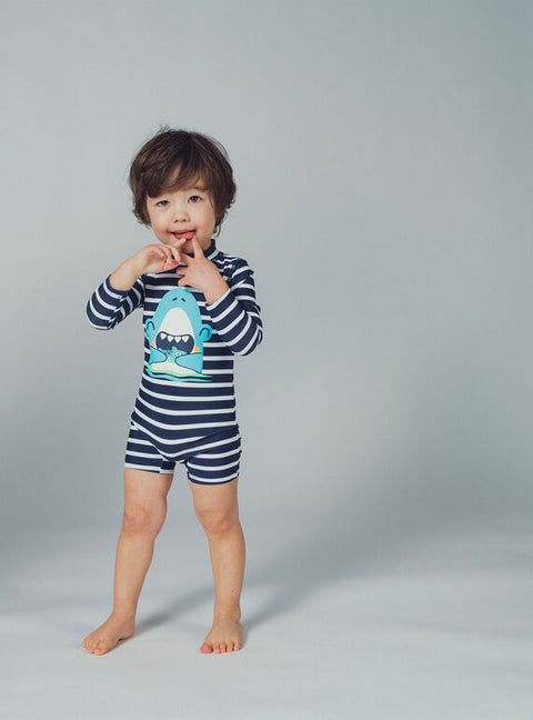 Navy Stripe Anti UV All In One Swimsuit