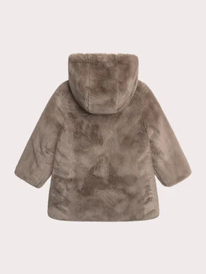 Reversible Taupe Faux Fur Coat