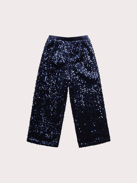 Navy Sequinned Velour Trousers