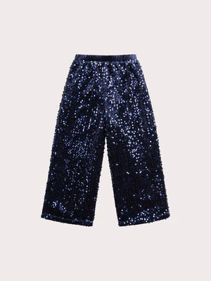 Navy Sequinned Velour Trousers