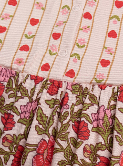 Lined Pink Floral Print Cotton Dress