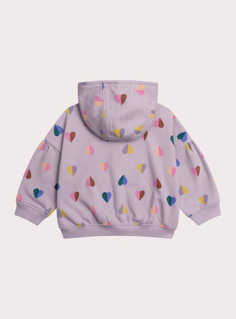Purple Heart Print Cotton Fleece Hoodie