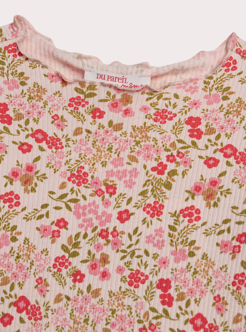Cream Floral Print Cotton T-shirt