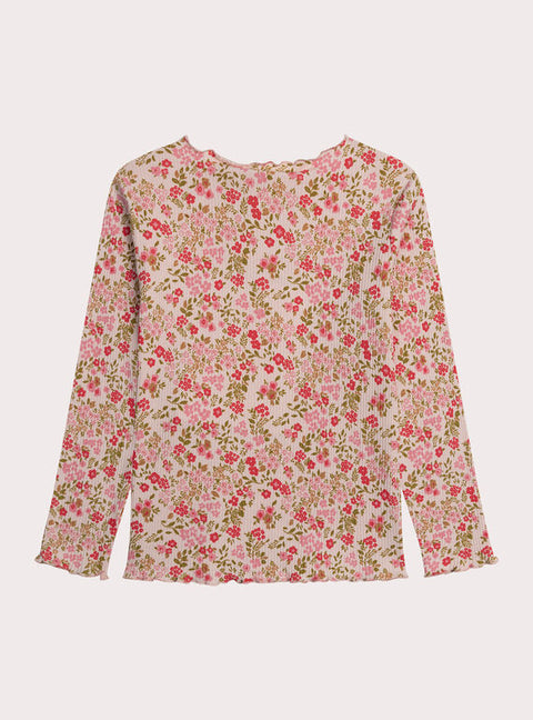 Cream Floral Print Cotton T-shirt