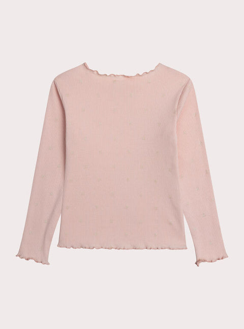Ribbed Pink Cotton T-shirt