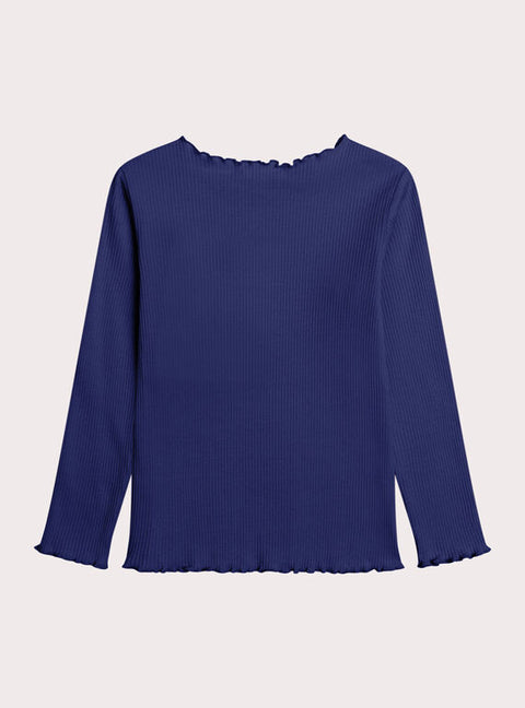 Blue Ribbed Cotton T-shirt