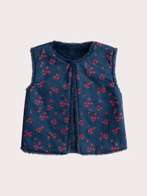 Reversible Navy Embroidered Faux Fur Gilet