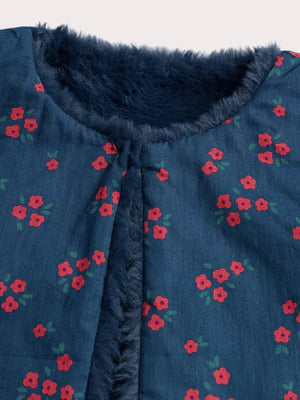 Reversible Navy Embroidered Faux Fur Gilet