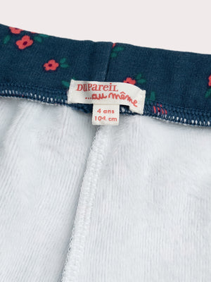 Blue Floral Print Fleece Lined Leggings