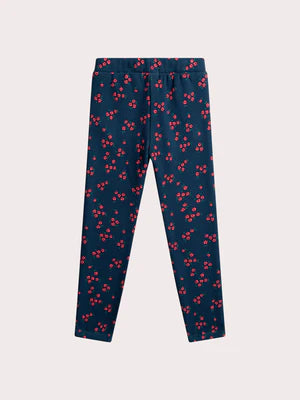 Blue Floral Print Fleece Lined Leggings