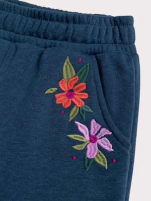Turquoise Embroidered Cotton Fleece Joggers