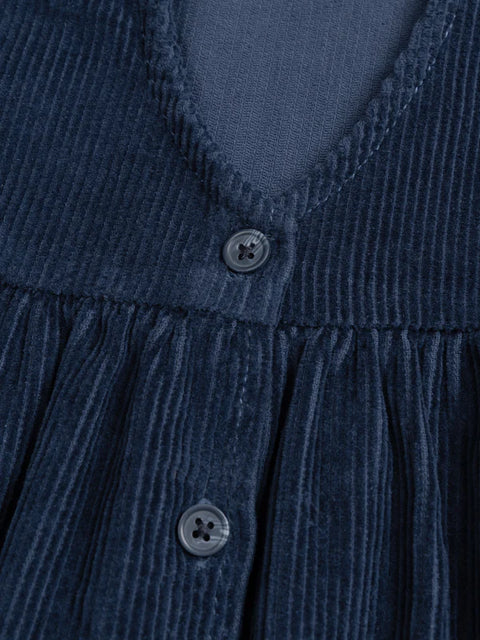 Navy Blue V Neck Corduroy Dress