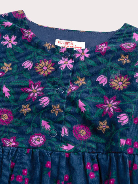 Navy Floral Print Corduroy Dress