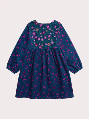 Navy Floral Print Corduroy Dress