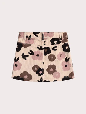 Cream Floral Print Corduroy Skirt