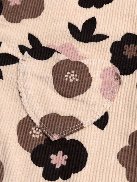 Cream Floral Print Corduroy Pinafore Dress
