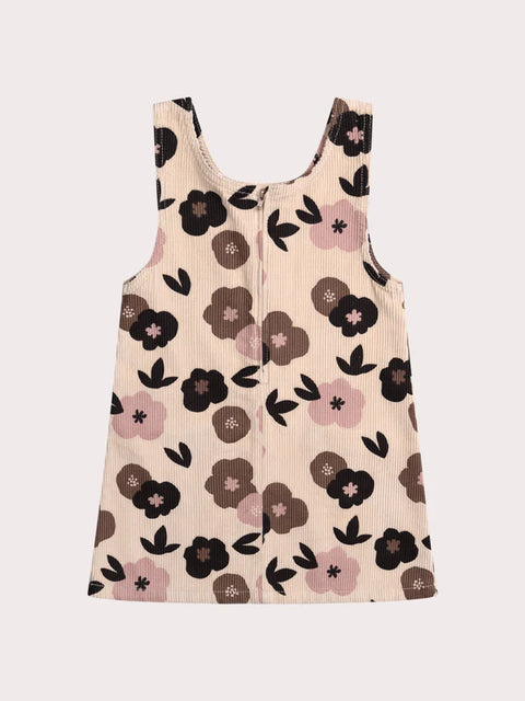 Cream Floral Print Corduroy Pinafore Dress