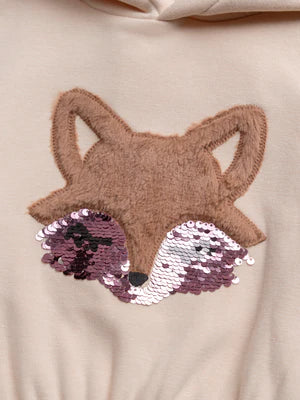 Cream Fox Animation Cotton Fleece Sweatshirt