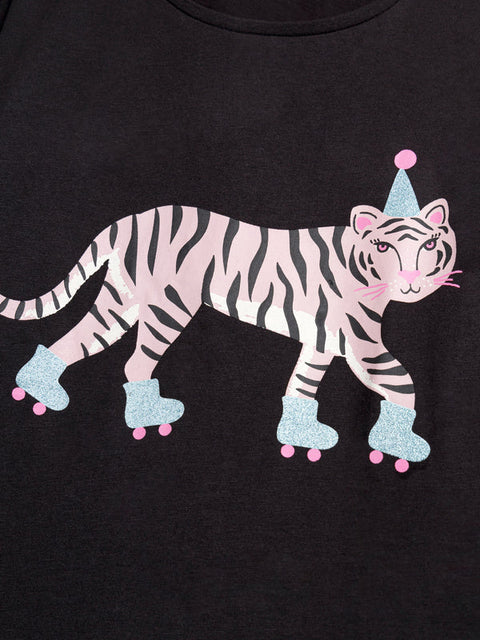Black Tiger Animation Cotton T-shirt