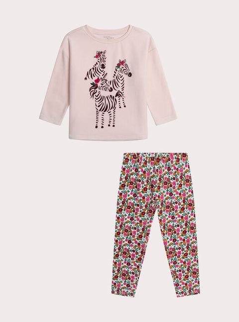 Cream Zebra Animation Velour Pyjamas