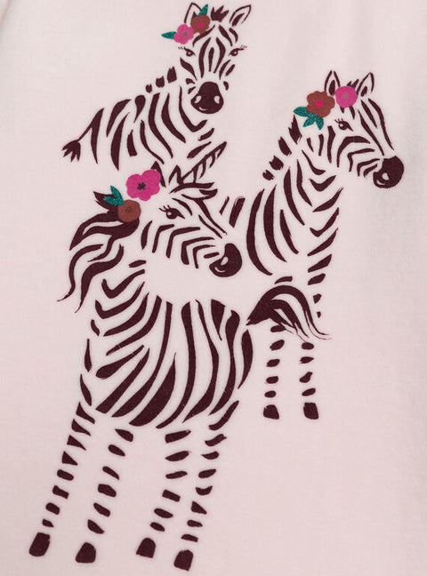 Cream Zebra Animation Velour Pyjamas