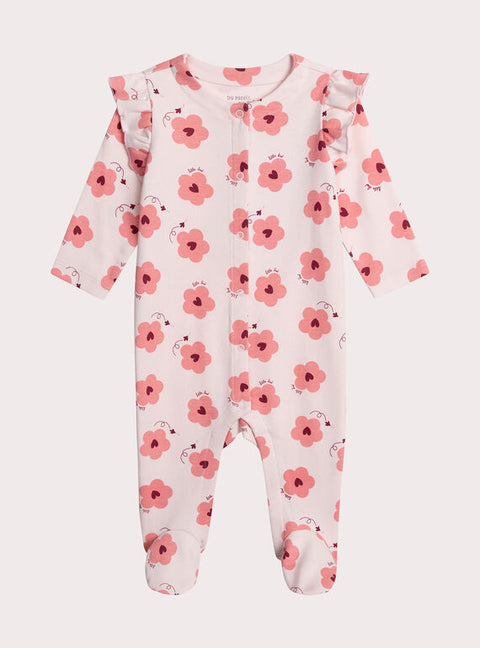 Pink Floral Print Cotton Sleepsuit