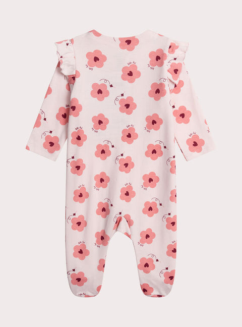 Pink Floral Print Cotton Sleepsuit
