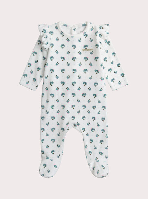 Cream Floral Print Velour Sleepsuit