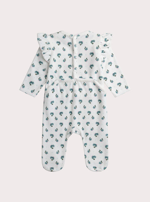Cream Floral Print Velour Sleepsuit
