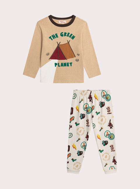 Beige Camping Animation Cotton Pyjamas