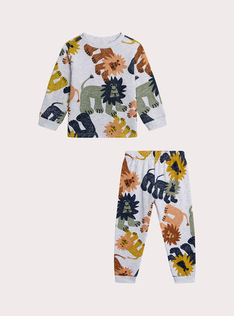 Grey Lion Print Cotton Pyjamas