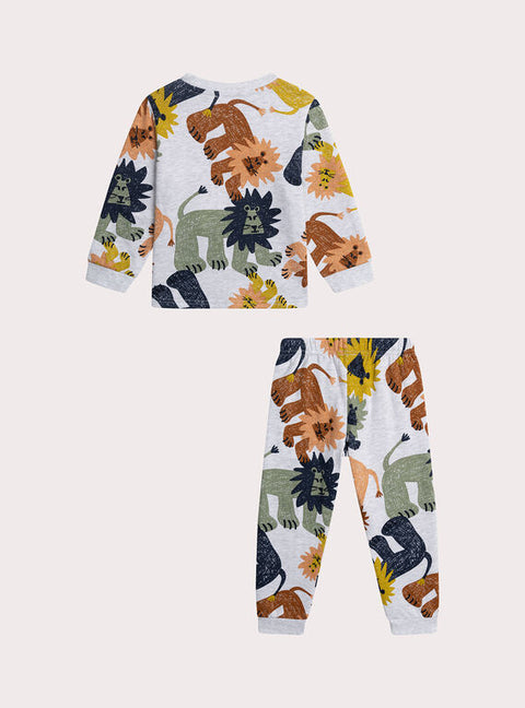 Grey Lion Print Cotton Pyjamas