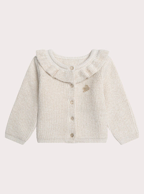 Cream Cardigan With Ruffled Collar